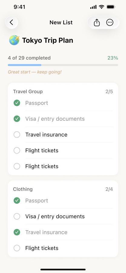 HolaList list detail screen