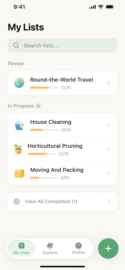HolaList My Lists screen